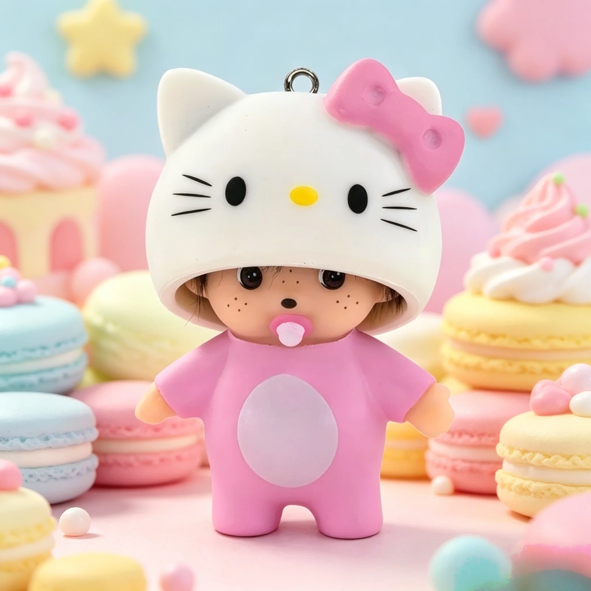 Cute Hello Kitty Keychain Anime Figure Cartoon Monchhich Vinyl Pendant Desktop Decoration Model Kids Toy Doll Birthday Gift