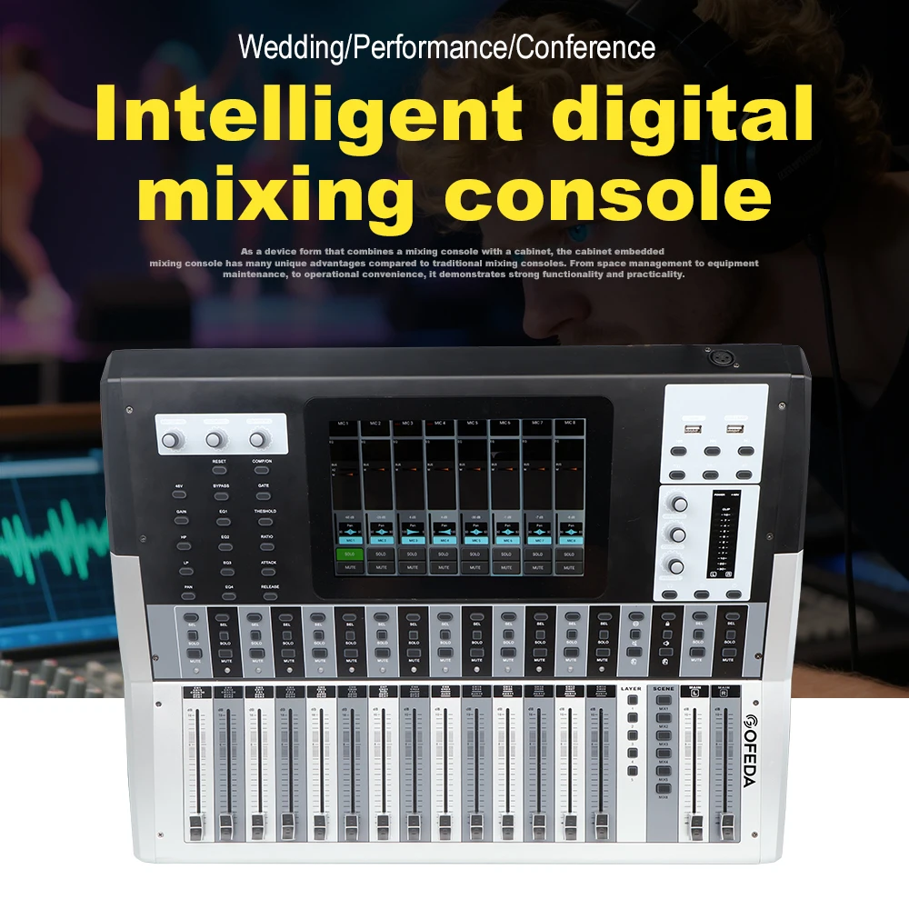 Professional Digital Mixer 32 Channels USB Mixing Console Metal Construction Surround Sound Built-in Recorder