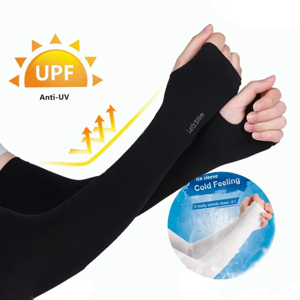 Penutup Lengan Musim Panas, Sarung Tangan Dingin Bahan Sutra Es Anti-UV, Lengan Panjang Anti-Sinar Matahari Tanpa Jari untuk Wanita dan Pria