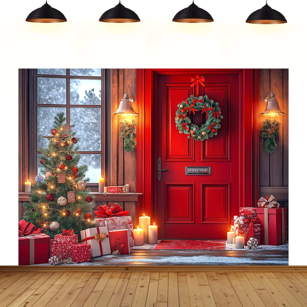 

Christmas Theme background festival New Year Christmas tree Christmas Eve door wood grain photography photo decoration backdrop