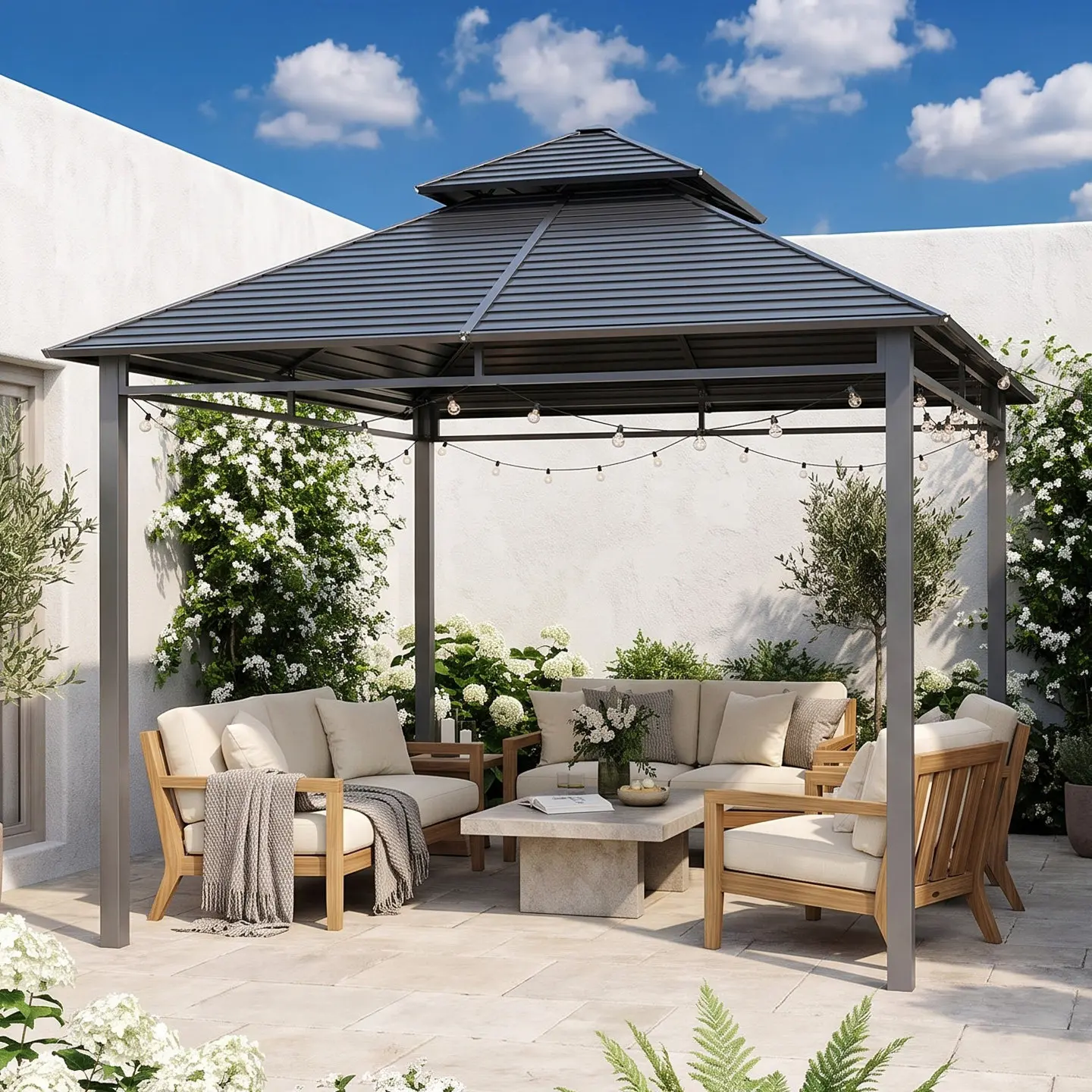 Y17-outdoor gazebo galvanized roof awning large rain shed pavilion four-column pavilion house courtyard garden leisure pavilion