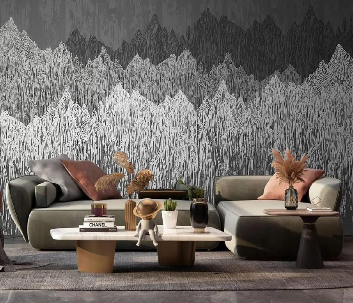 Custom Vintage Striped Gray Mountains Mural Wallpaper indoor Background photo Wall paper home Decor Papel De Parede 3D Frescoes