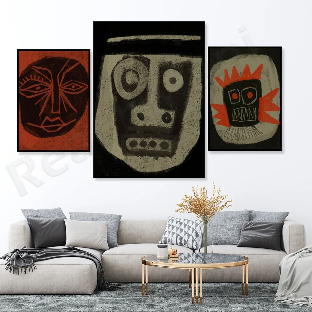 African mask prints, shaman, Congo, spirit, skull, ethnic, magic, mystery, happiness, retro design decorative poster