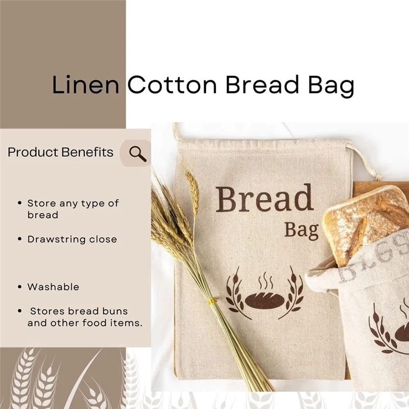 

ABGE-Organic Linen Bread Bag Reusable Bread Bags Food Storage Bag Bread Storage Bags Eco Bread Bag Durable Easy Install Easy To
