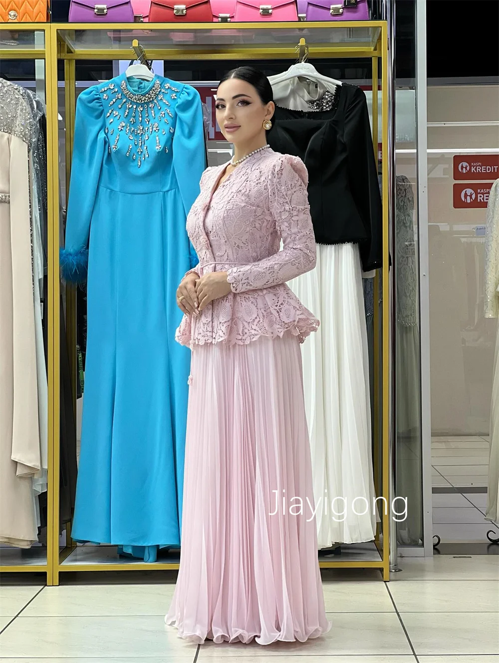 Customized Elegant Chiffon Button Pleat A-line V-neck Long Dresses Bespoke Occasion Quinceanera Chinese Style