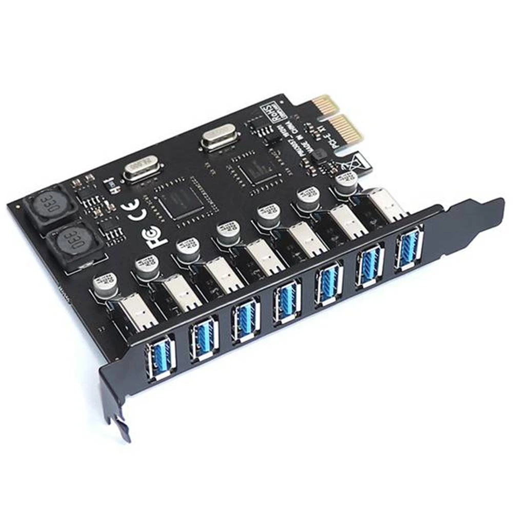 USB 3.0 PCI Express Adapter PCI E to 7 Ports USB 3 Expansion Adapter Card USB3 PCIe PCI-E X1 Controller Converter(VIA)