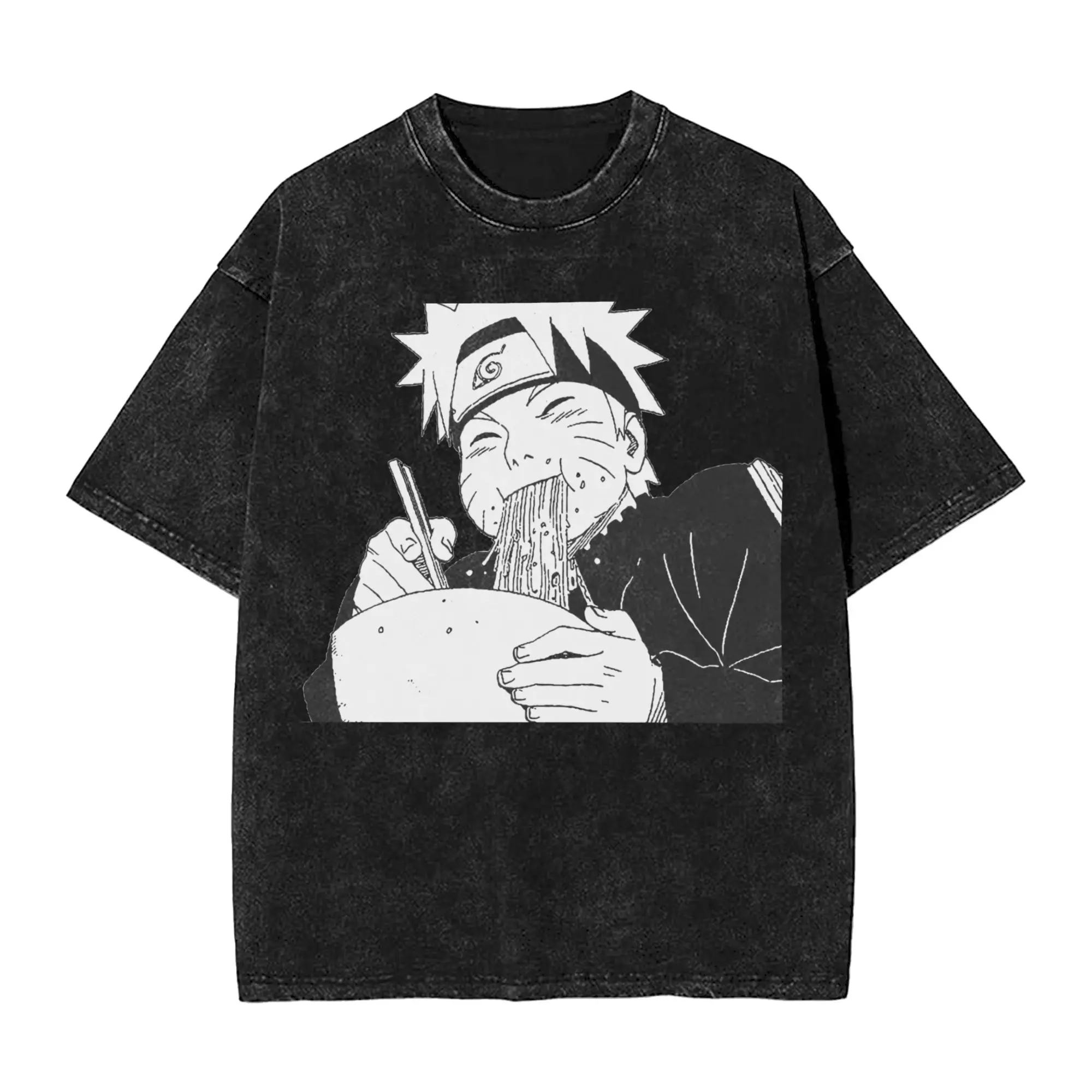 Narutoes Washed T Shirt Ramen Naruto Hip Hop Fashion T-Shirt Harajuku Streetwear 100% Cotton Printed Tops Tops Tees Men Women