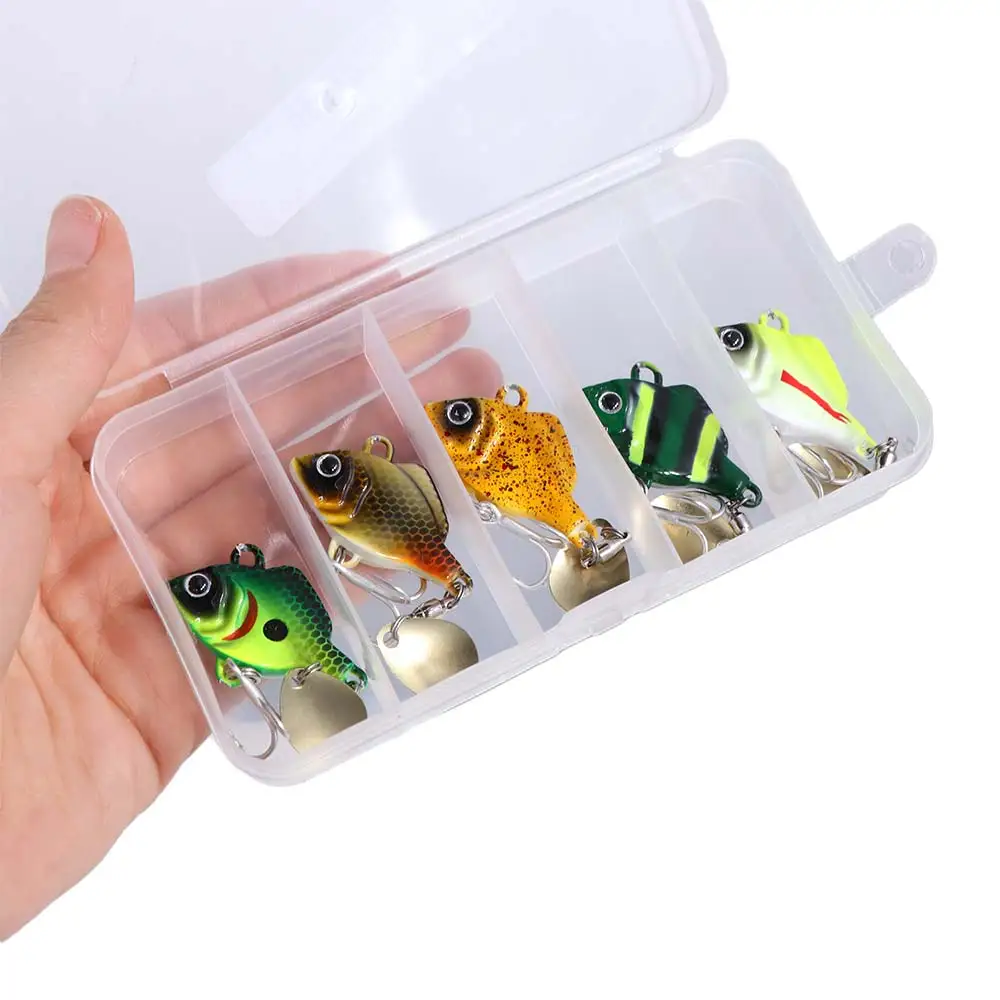 5pcs Rotating Glitter Artificial Fishing Bait with Box Hook Set Fishing Lures Kit Colorful Crank Hook Fishing Lures Hooks