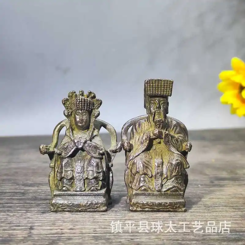 Alloy vintage Jade Emperor and Queen Mother Buddha statue, small bronze ornaments, office desktop crafts