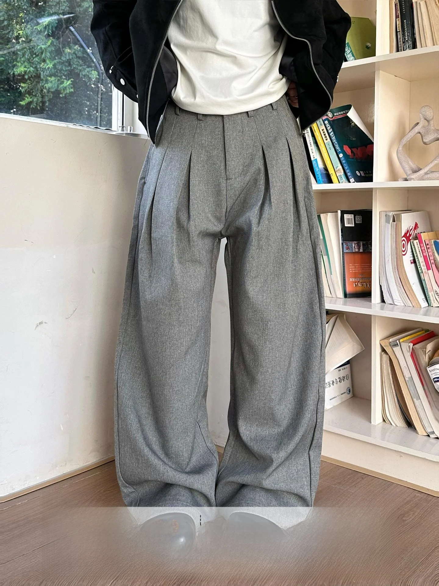 

Складные брюки-костюмные штаны для мужчин и женщин, для пар, повседневные, для поездок на работу, с высокой талией, широкие, длинные, не мнутся.