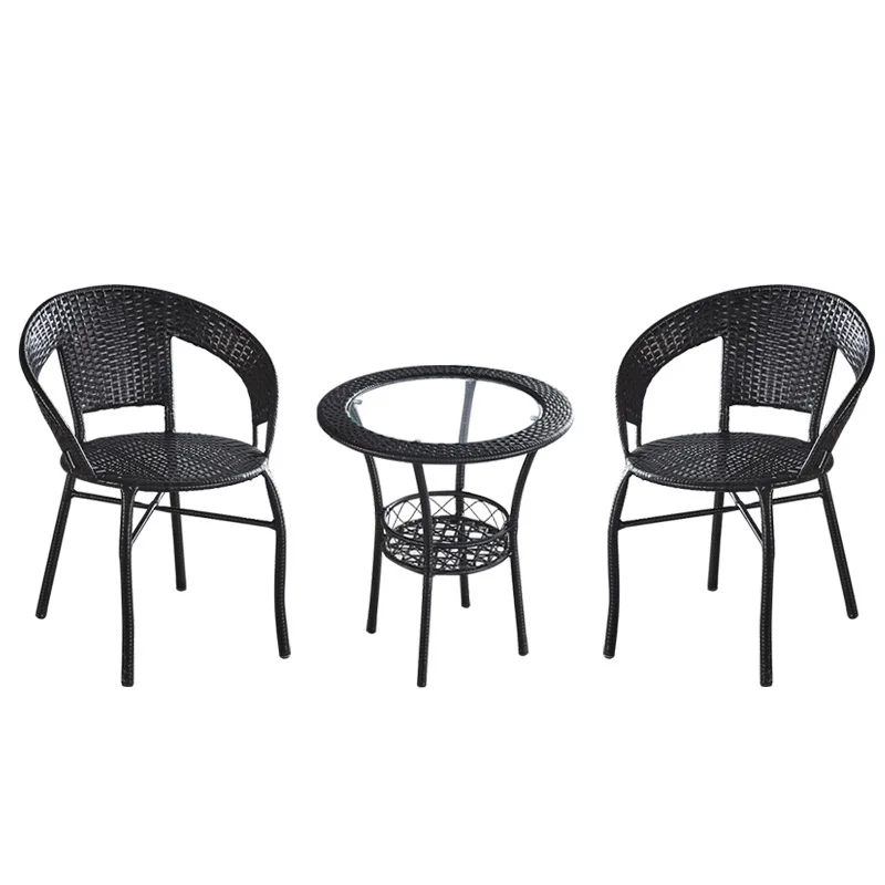 Outdoor casual rattan small tables and chairs simple small coffee table rattan chair three-piece set