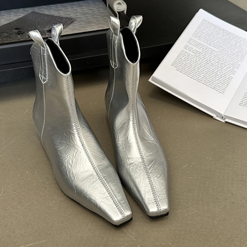 Original Designer Brand Square Head Inside Raise Boot After Zipper Short Tube Leather Fashion Ankle Boots for Women