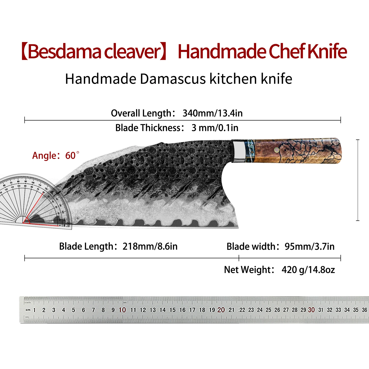 PEDWIFE high-quality manual triple steel kitchen knife, dual purpose chef knife for slicing, cooking with leather sheath