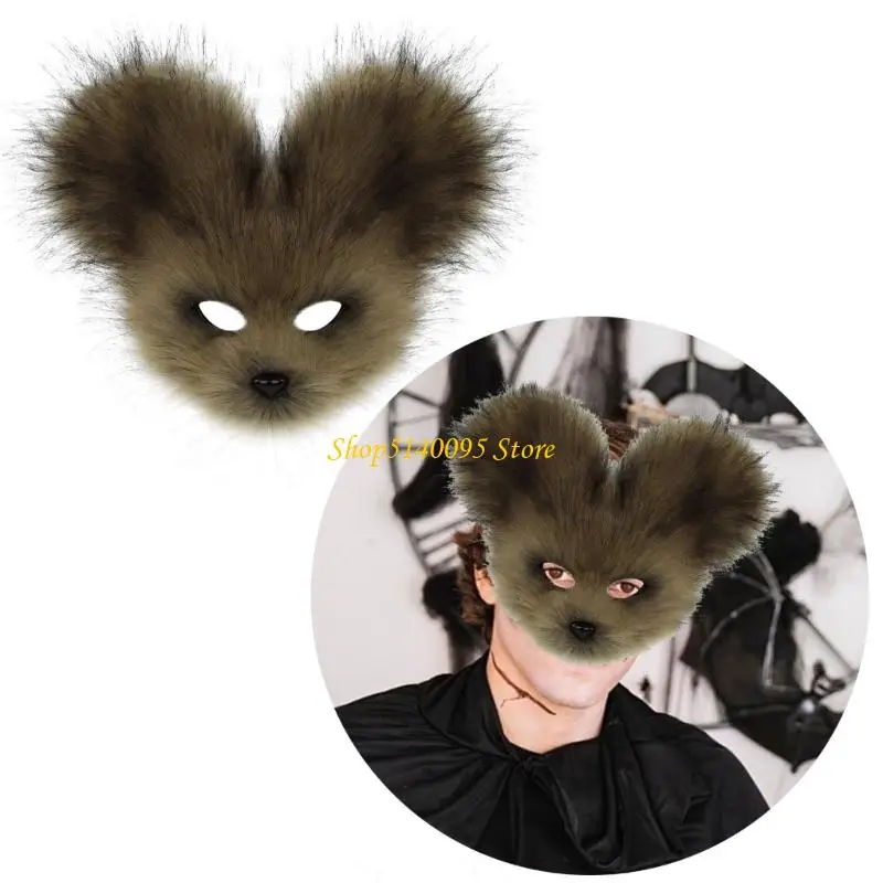 DXAE الحيوان نصف الوجه قناع فو الفراء أفخم الماوس قناع هالوين تأثيري ملابس تنكرية للحفلات الدعائم قناع تنكر للنساء الرجال