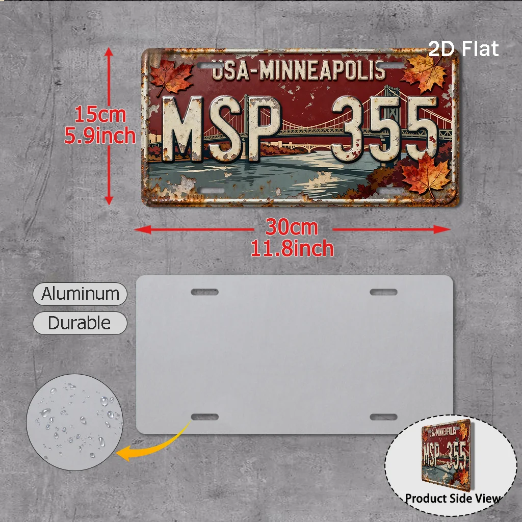 1pc Vintage Minnesota License Plate Replica - Minneapolis-Themed Car Sign with MSP Airport Numbers, License Plate Frame Compatib