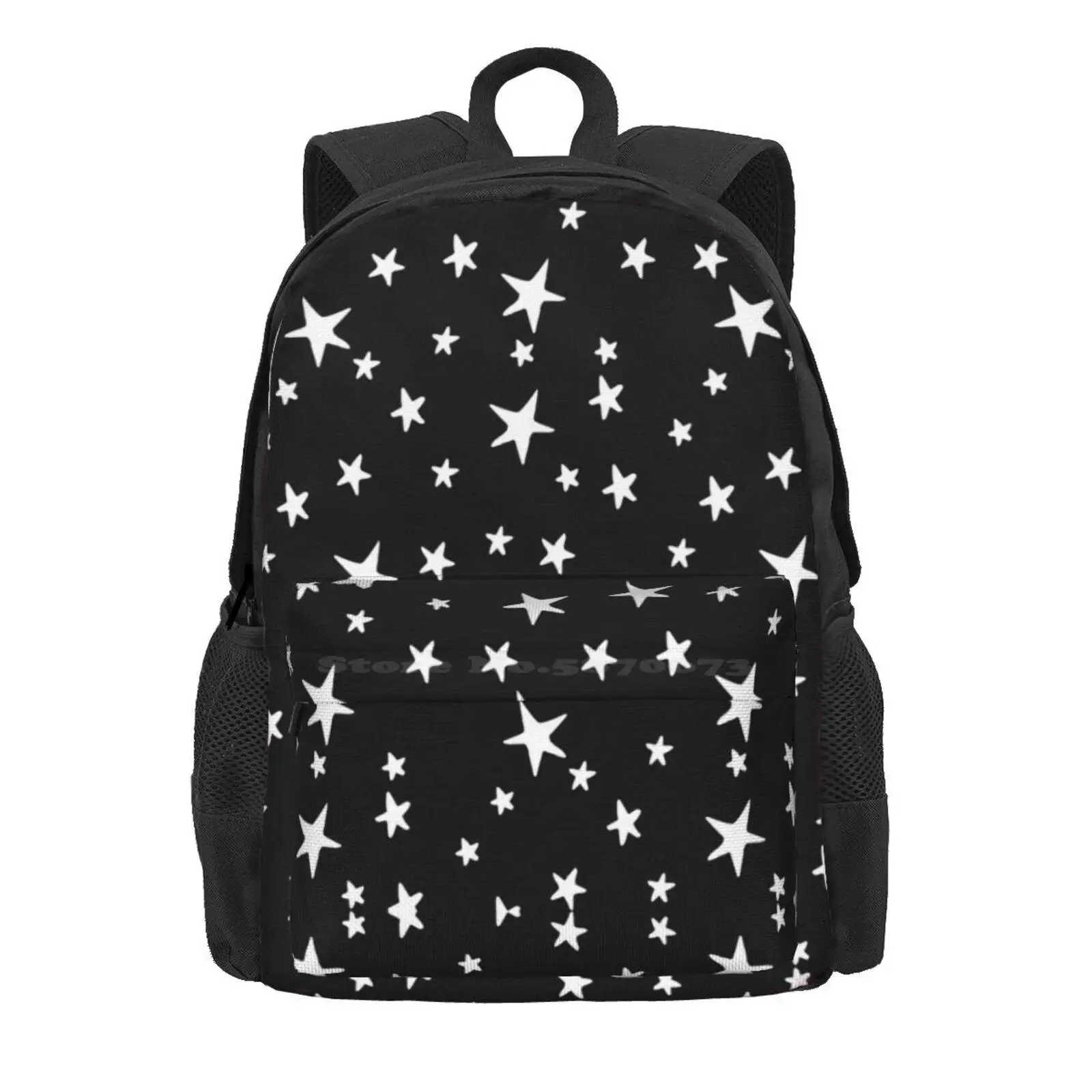 Stars - White On Black Hot Sale Schoolbag Backpack Fashion Bags Starry Pattern Black And White Night Sky Celestial Astrology