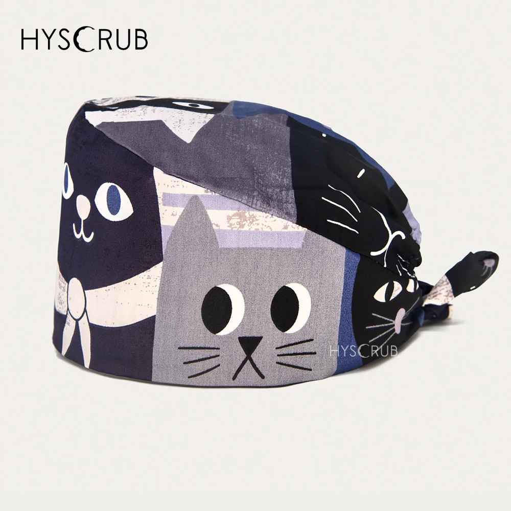 Unisex Cartoon Print Nursing Scrub Cap Surgical Operating Room Hat for Women And Men Medical Scrubs hat