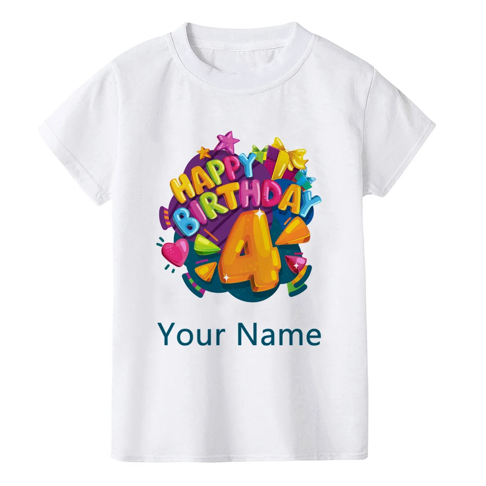 Camiseta personalizada do aniversário para crianças, roupa do aniversário para meninos, nome do número, desenhos animados, número 1, 2, 3, 4, 5, 6, 7, 8, 9, gráfico