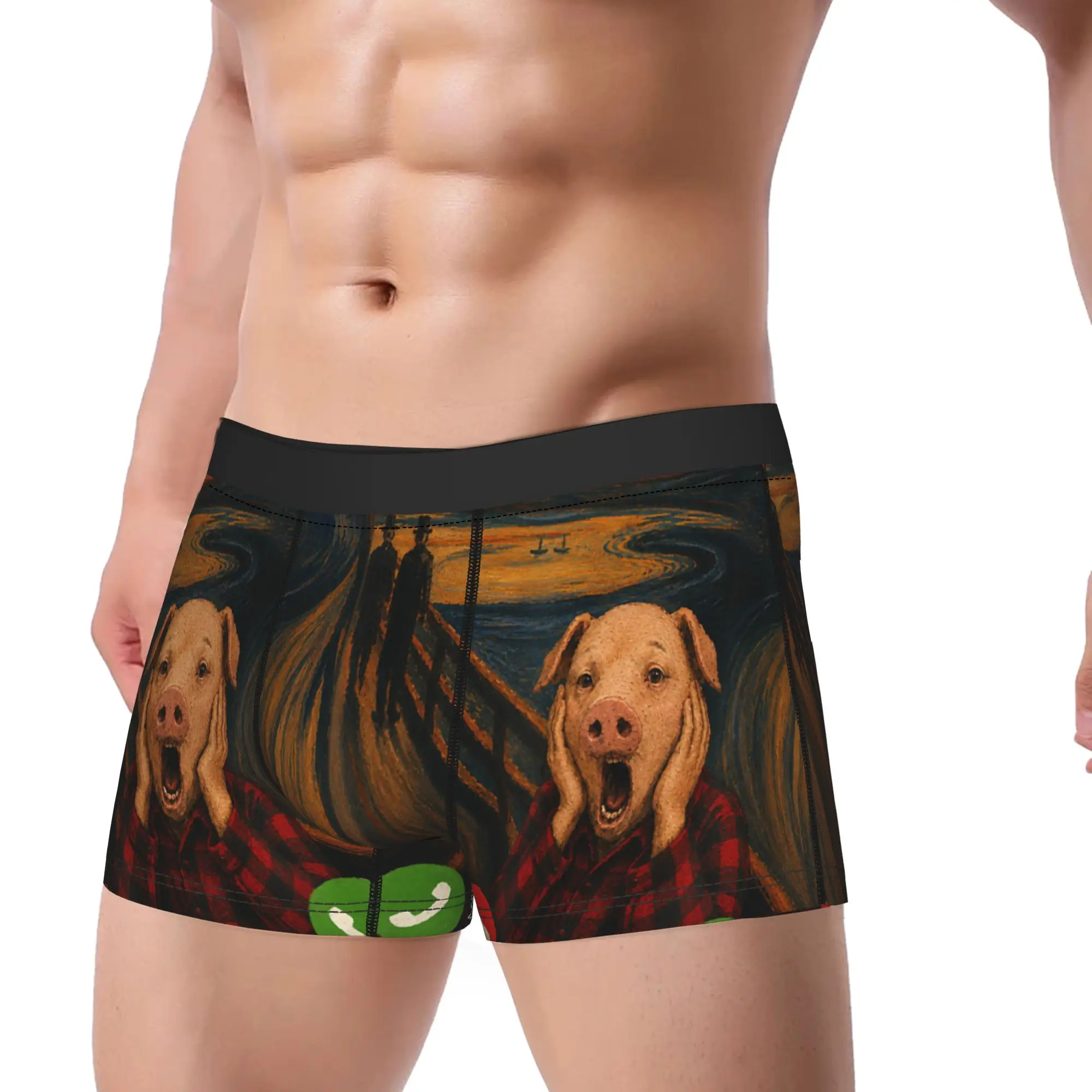 John Pork The Scream Edvard Munch Art Parody Funny Meme Boxer Brief Underwear Hot Sale Men Classic Boxer Shorts Oversize Panties
