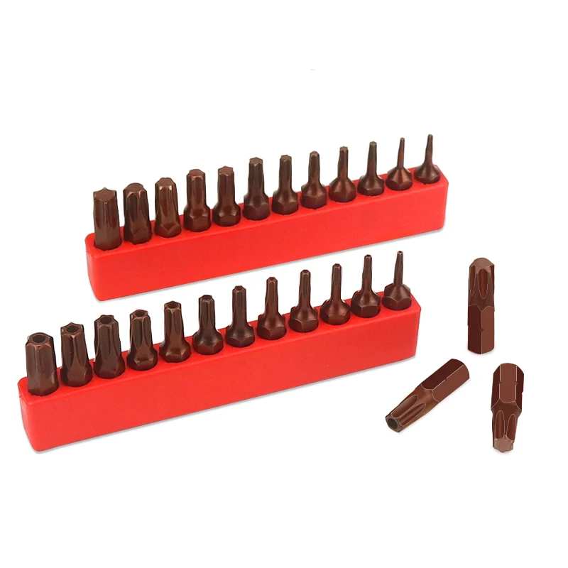 Embouts de tournevis Torx à pointe magnétique à tige hexagonale, acier allié lt1/4 ', T6-T40 avec trou ou sans trou au choix, 12 pièces/ensemble, longueur 25mm