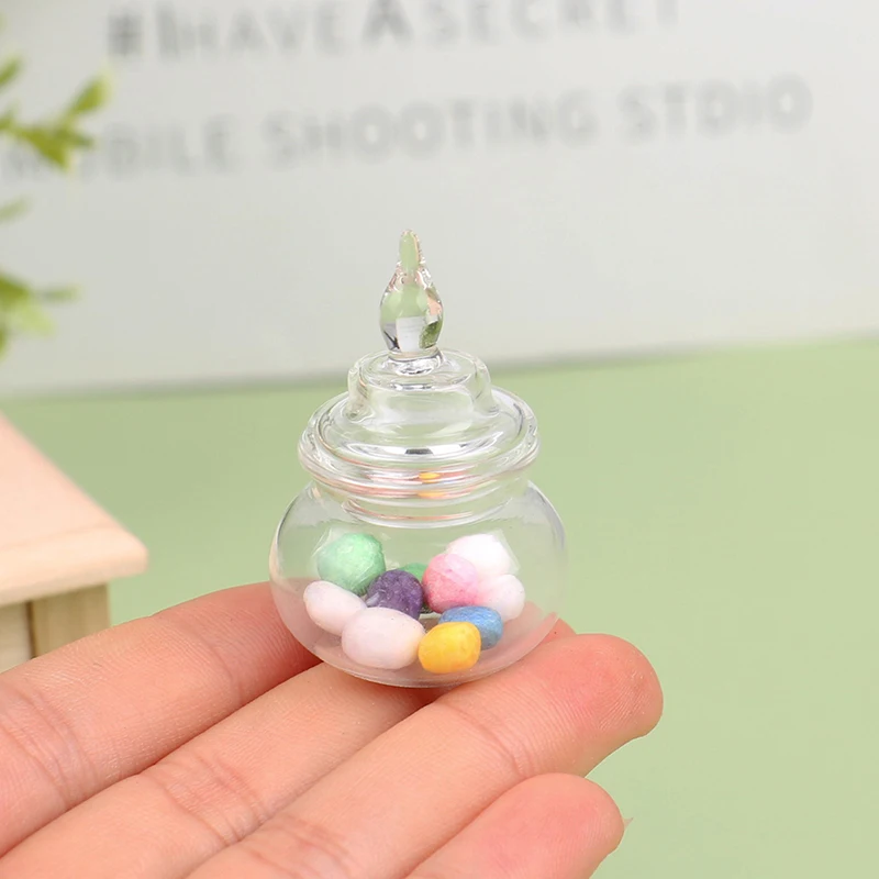 Miniaturowy szklany słoik w skali 1:12, butelka na cukierki, pojemnik do przechowywania, przezroczysta mała fiolka, butelka na życzenia, dekoracja do domu, kuchni, zabawka dla dzieci.