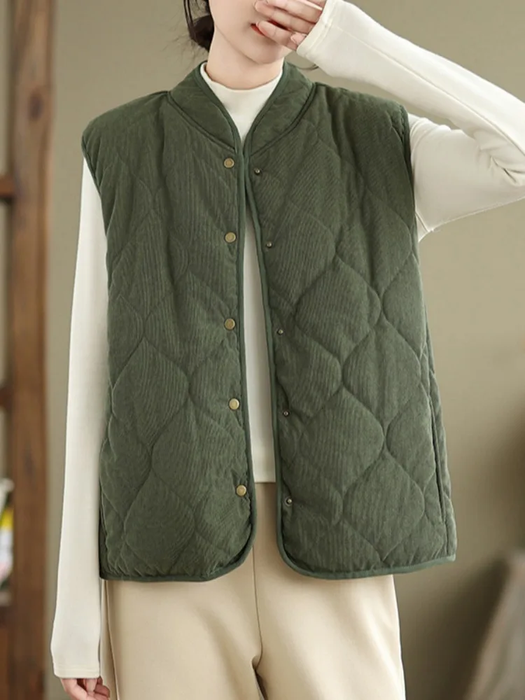 

Thiened Fce Corduroy Vest Coat Women's Winter New Casual Warm Cotton Sandwich Svel Top Strong Heating Index