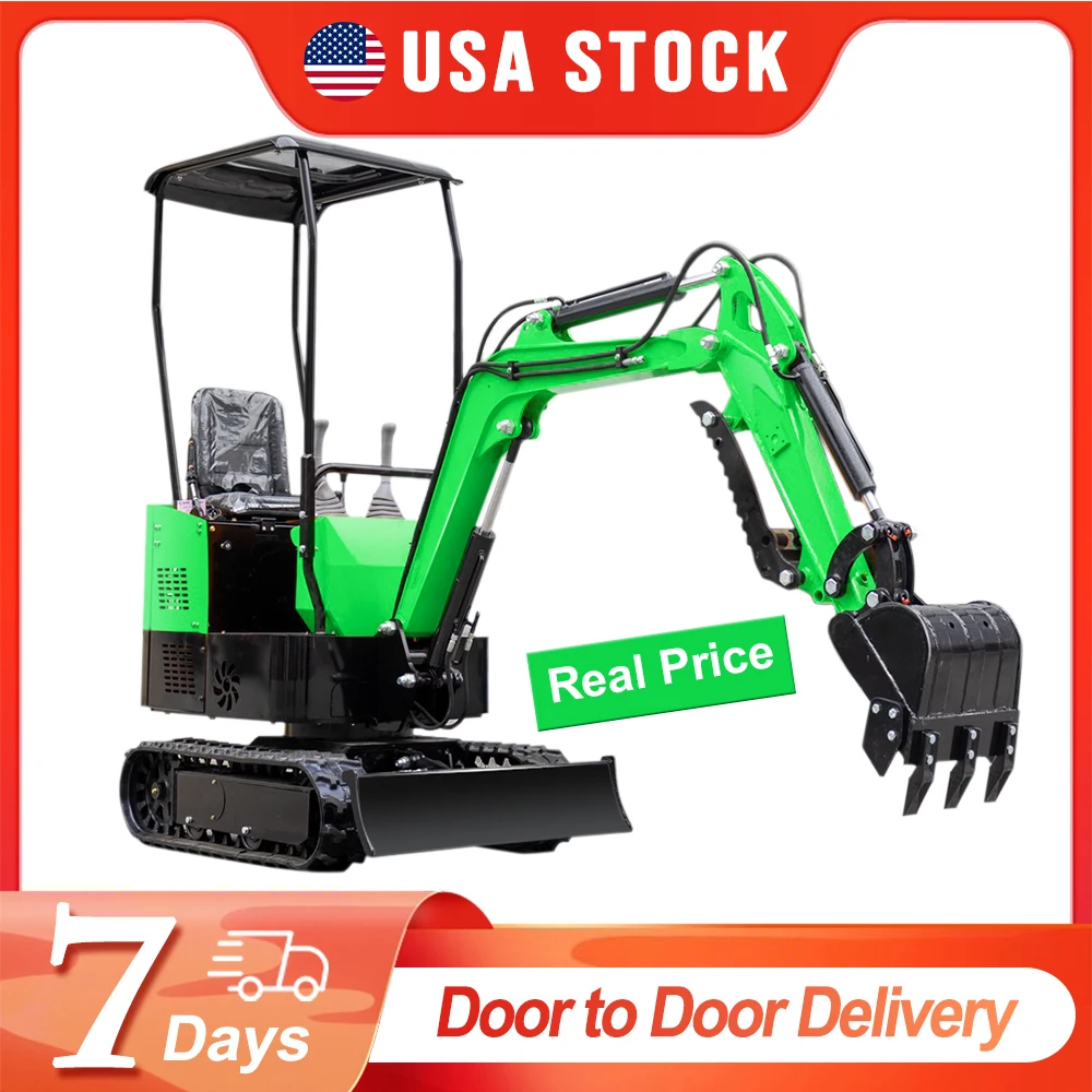 USA Stock 1 Ton Mini Excavator with Briggs & Stratton Engine 13.5HP Mini Digger Crawler Excavators Green Color Free Shipping