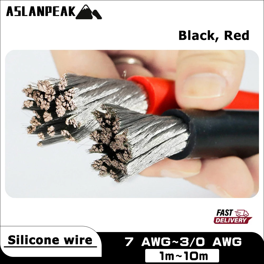 Blakc rouge 7-3/0AWG 1-10m câble en Silicone câble d'alimentation câble haute tension batterie automobile fils électriques 2/0 1 2 4 5 6 7 awg