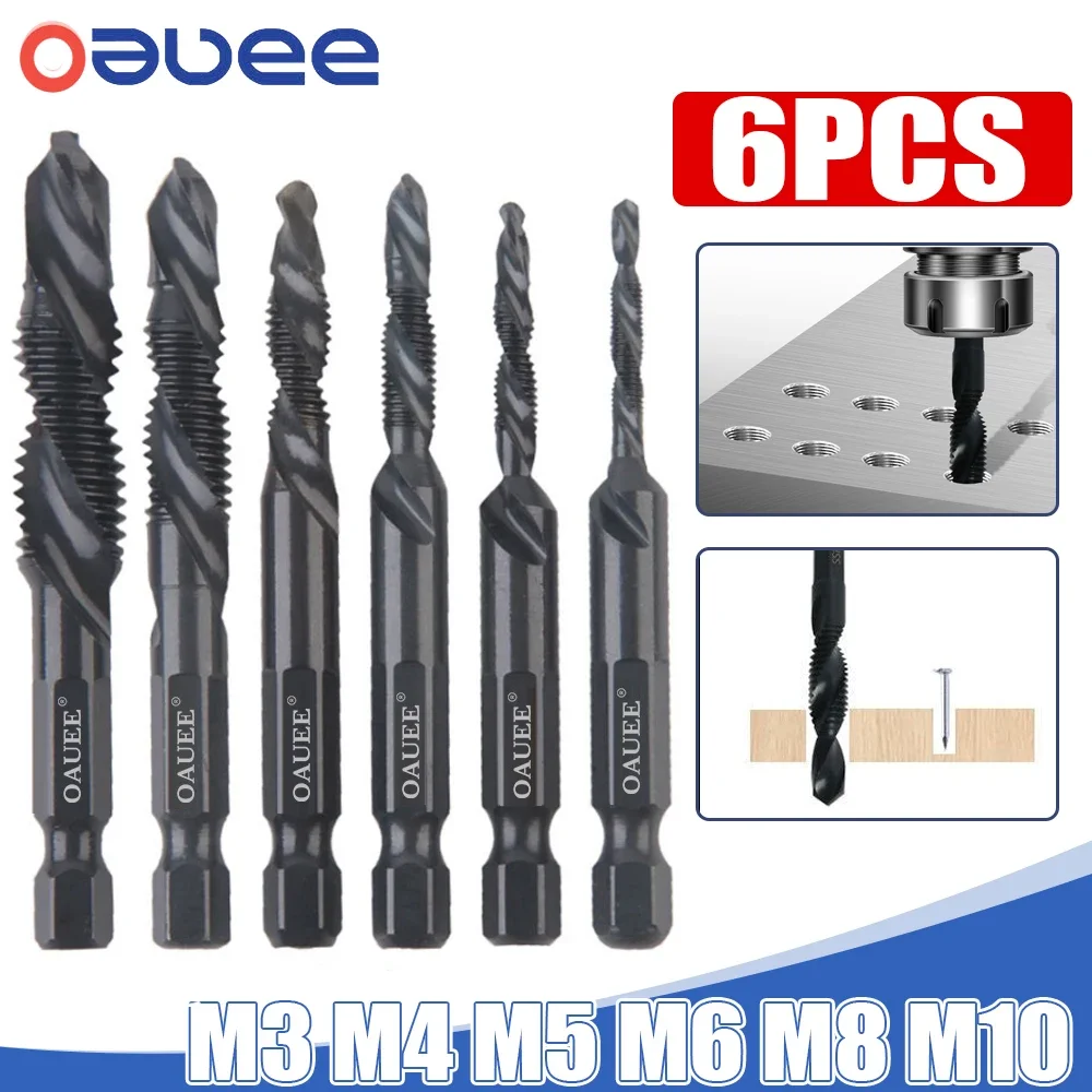 Taps Set Titanium Plated Hex Shank Screw Thread Metric Tap Drill Bits M3 M4 M5 M6 M8 M10 Make Thread Drills And Screwdriver