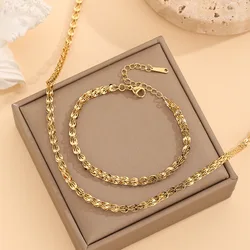 316L Stainless Steel Fashion Upscale Jewelry Minimalism Feather Shape Stitching Charms Thick Chain Bracelet Necklaces For Women