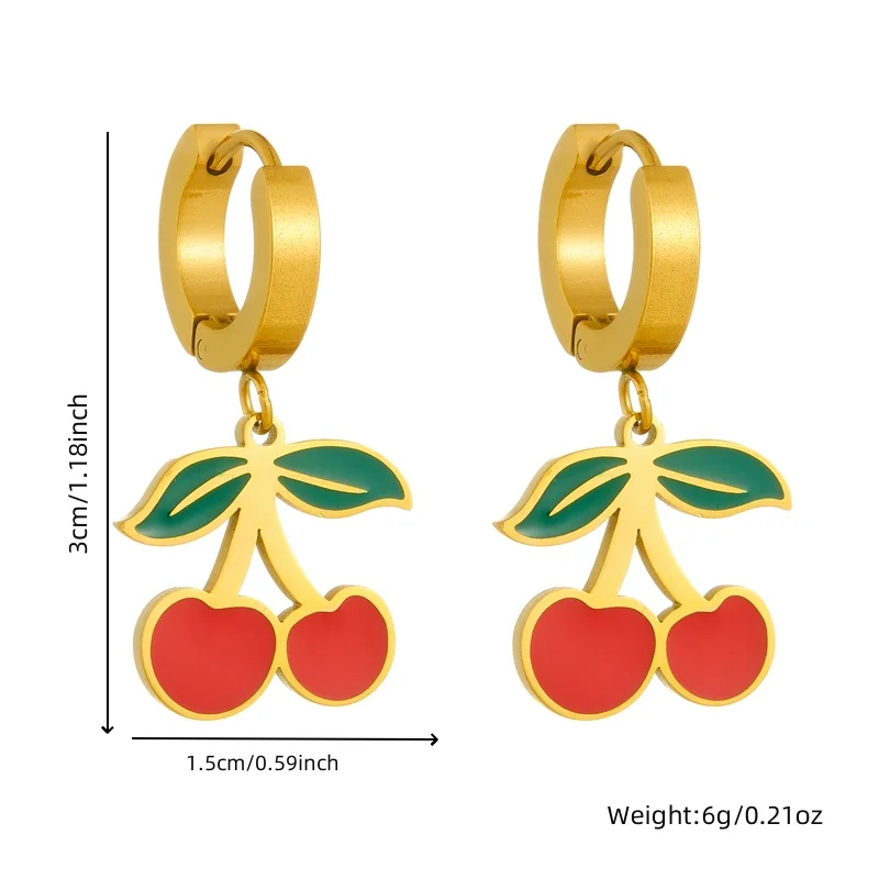 DIEYURO 316L Stainless Steel Red Cherry Fruit Pendant Necklace Earrings Bracelet Set Girl New Trend Waterproof Jewelry Gift Sets