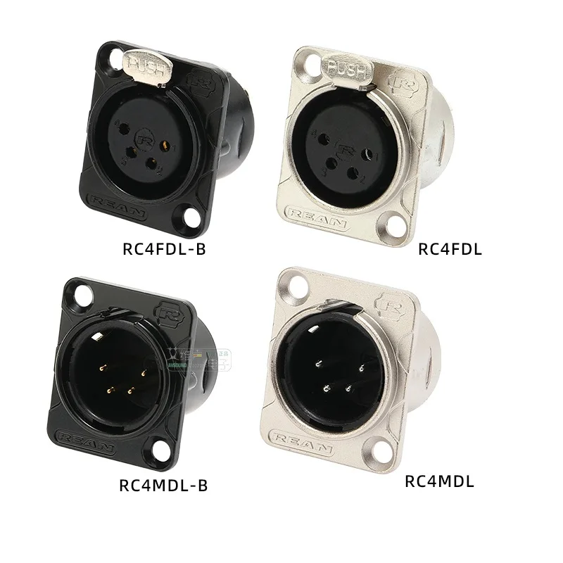 1Pcs REAN RC4MDL Yongsheng four-core XLR male socket D-type panel mounting seat black gold-plated version of HIFI audio NEUTRIK