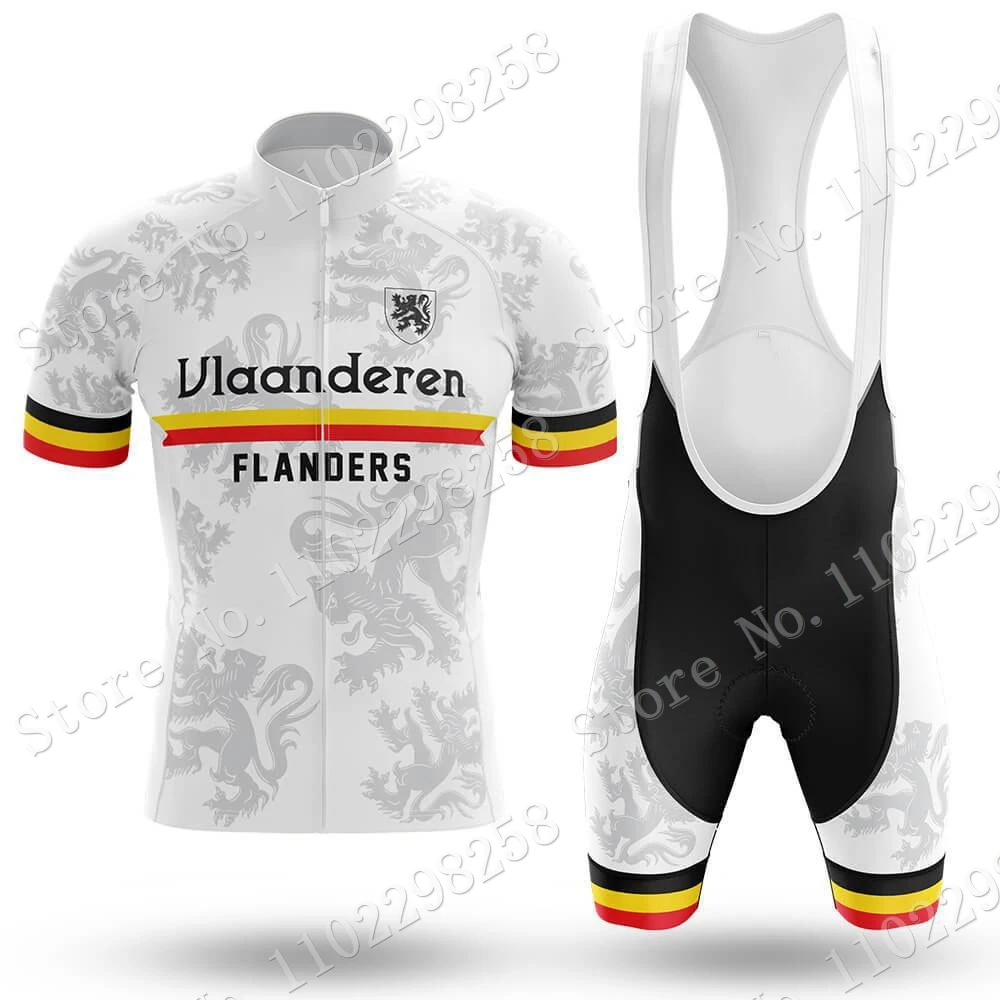 Vlaanderen Flanders 2023 Cycling Jersey Set Men Belgium Clothing Road Grey White Bike Suit Mountain Bicycle Shirt Bib Shorts MTB