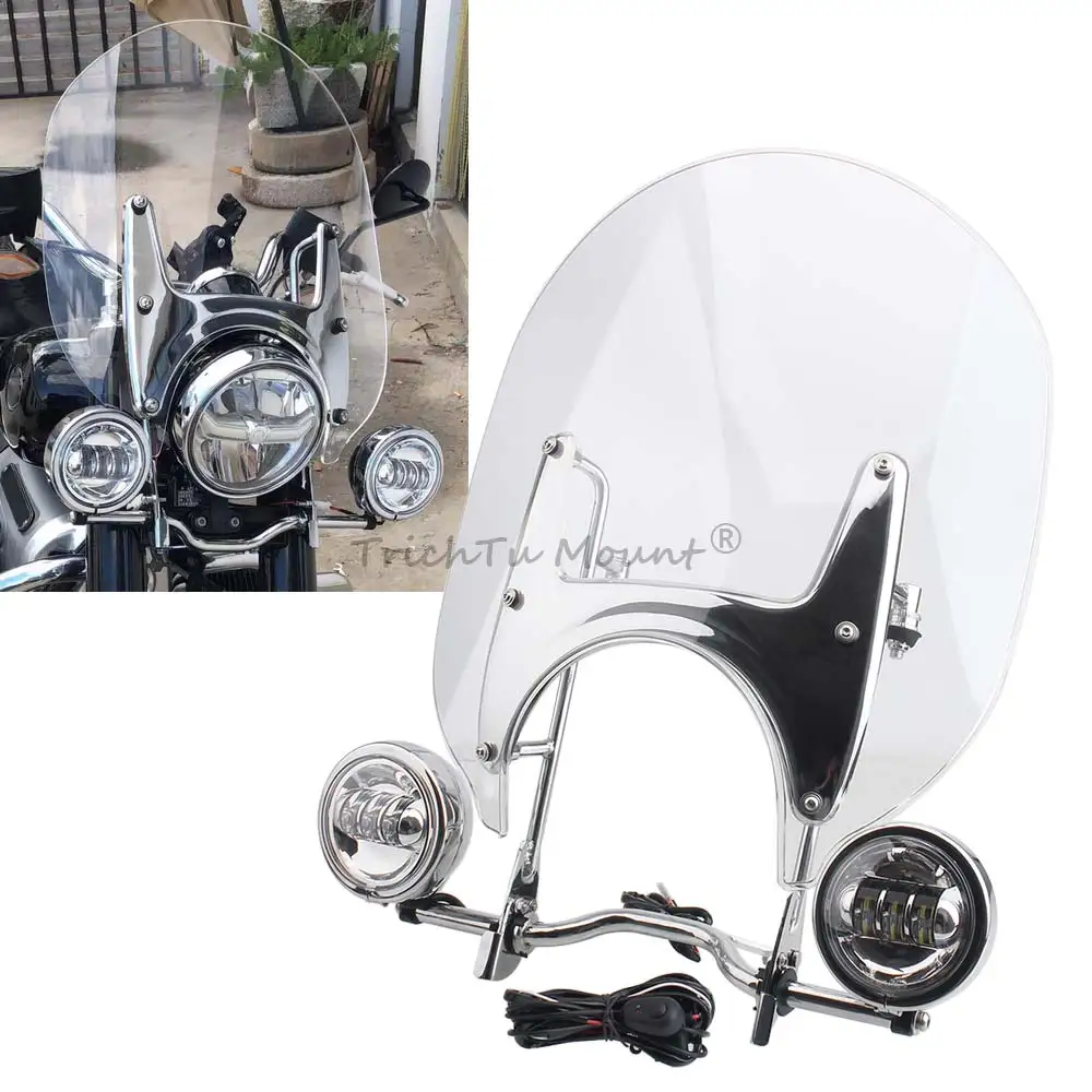 For BMW R18 Classic 2020-2024 Motorcycle Accessory Windscreen Holder And LED Additional Headlights Windshield With Fog Light Kit