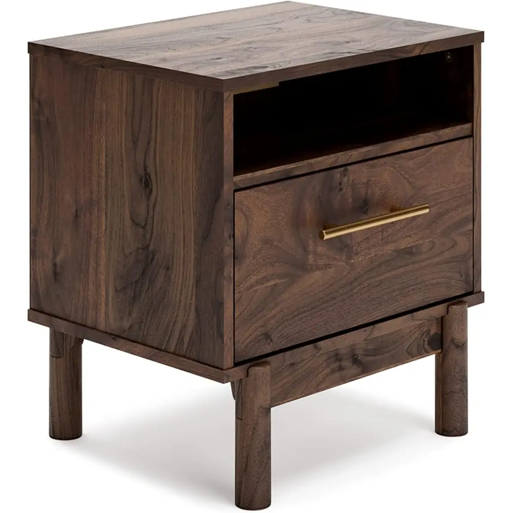 

Calverson Modern 1 Drawer Nightstand With Open Cubby, 21.18"" Tall, Dark Brown