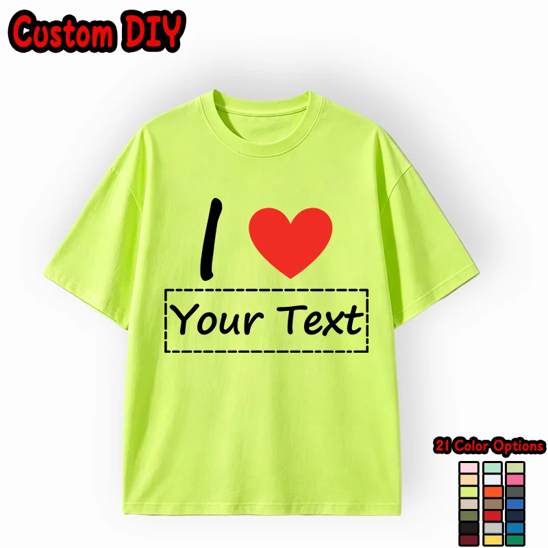 I Love Personalized Customized T-Shirt Couple Family Short Sleeve S-3XL Loose All-Match Streetwear Mens Cotton Trendy Street Tee