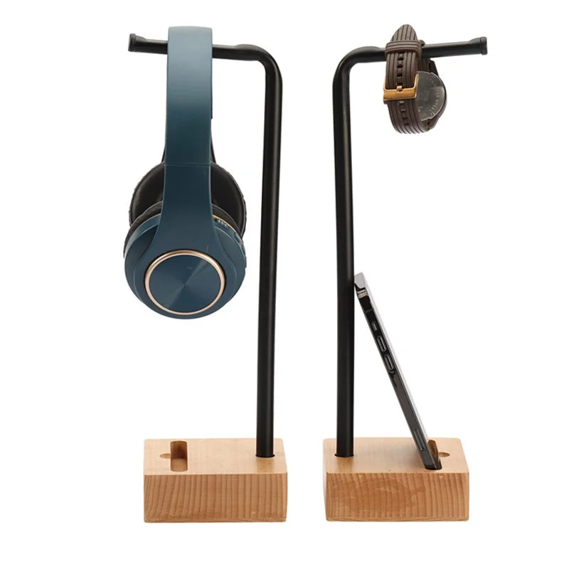 Anti-scratch Stand Bamboo Wood Aluminum Headphones Holder Desktop Art Display Storage Bracket Anti-slip Mount Headset Holder