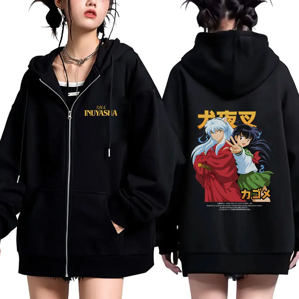 

Anime Inuyasha Higurashi Kagome Graphic Zipper Hoodie Men's Women Casual Vintage Zip Up Hoodies Male Funny Cartoon Jacket Coat