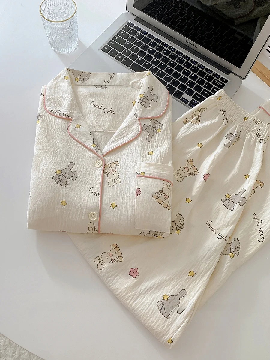 

Cute Rabbit Cloud Cotton Spwear Women's Long Sve Home Clothes Spring Autumn New Sle 2025 with Chest Pad Girl's Home Suit