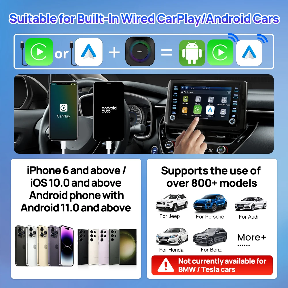 CarlinKit Android 13 LED AI Box Wireless CarPlay Wireless Android Auto Smart Car Multimedia Box Qualcomm Chip SD Expand to 512GB
