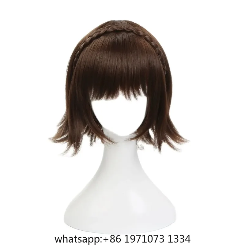 Disfraz de Cosplay de Anime Persona Makoto Niijima, Top de Punto de Manga Larga, Falda Estampada, Medias, Chaleco, Peluca, Uniforme Escolar Japonés