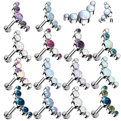 1PC 316L Surgical Steel 16G Cz Labret Lip Ring Opal&Zircon Cluster Curved Ear Cartilage Tragus Helix Daith Piercing Jewelry