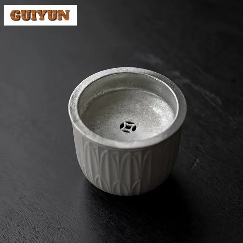 150ml Handmade Lotus Petal Small Tea Washing Basin Household Jianshui with Tin Lid Vintage Writing-brush Washer Chaxi Craft Gift