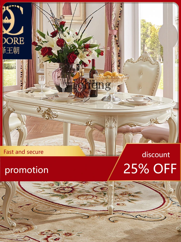 

YFY Dining Tables and Chairs Set Rectangular Dining Table Solid Wood French Table Six Chairs Four Chairs