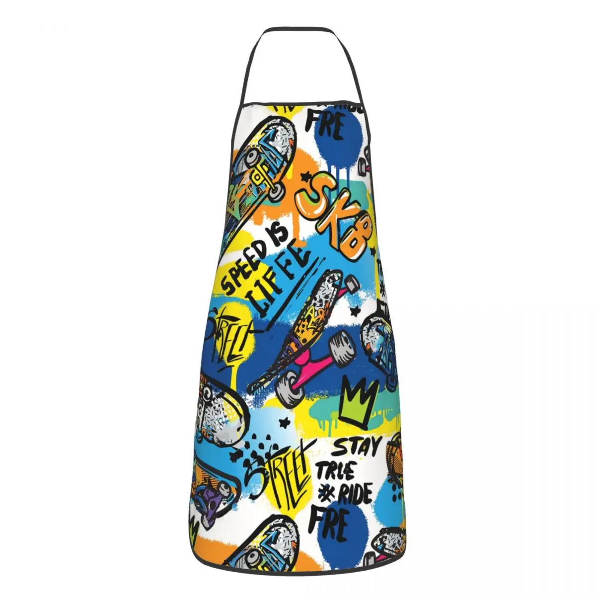 Fashion Skateboard Prints Bib Apron Women Men Chef Tablier Cuisine for Cooking Kitchen Baking Graffiti Art Pattern Painting