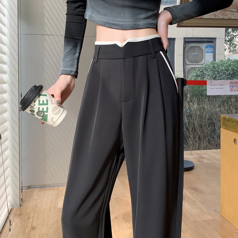 

2024 Spring/Summer New Wide Legged Pants for Women with Contrast Color Design, Loose and Casual Long Pants, Small and Tall