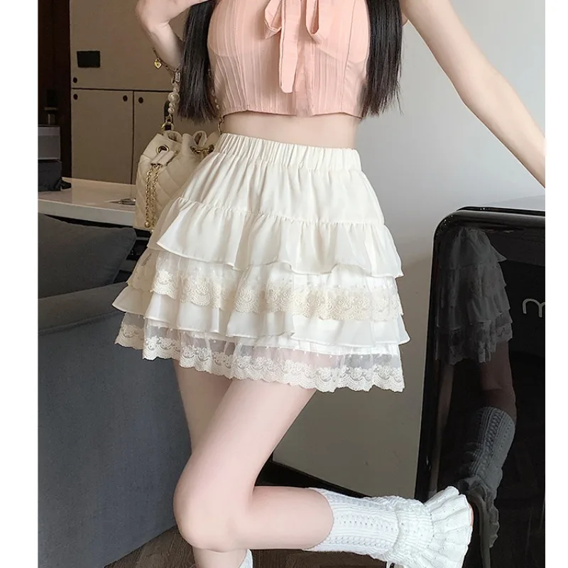 Pure Desire Spicy Girl Lace Cake Spring and Summer Women's 2024 New Splicing Fashion Solid Color High Waisted Slimming Skirt