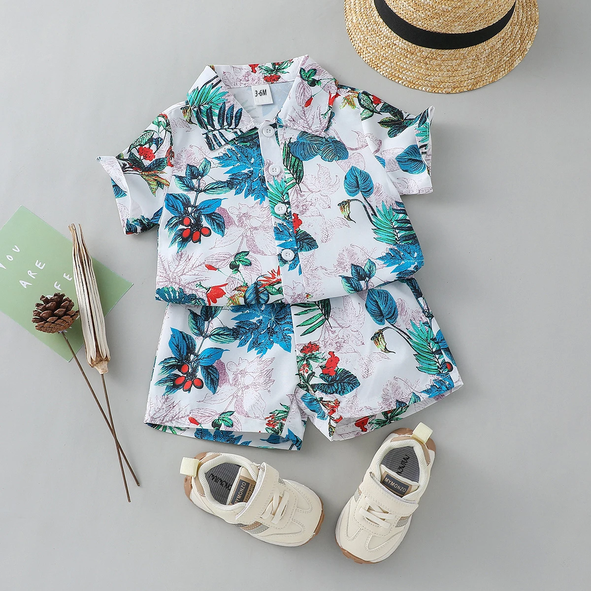 

2Pcs Baby Boys Floral Printed Clothes Set Summer Short Sleeve Children's Shirt Top+Pants Holiday Beach Outfit shorts Clothing
