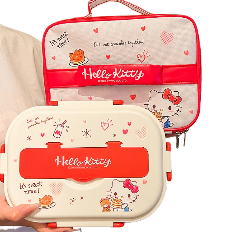 

Sanrio Collaboration Hellokitty Ланч-бокс из нержавеющей стали Студенческий портативный 1500 мл Изолированная чаша Безопасный нагрев в микроволновой печи Подарки