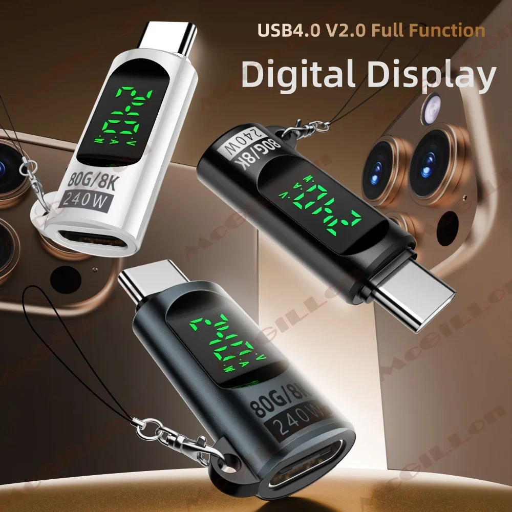 USB 4.0 80 Gbit/s PD 240 W Digitalanzeige-Adapter Typ C auf Typ C Schnellladeanschluss für iPhone 16 Samsung Laptops Konverter – Detail 1
